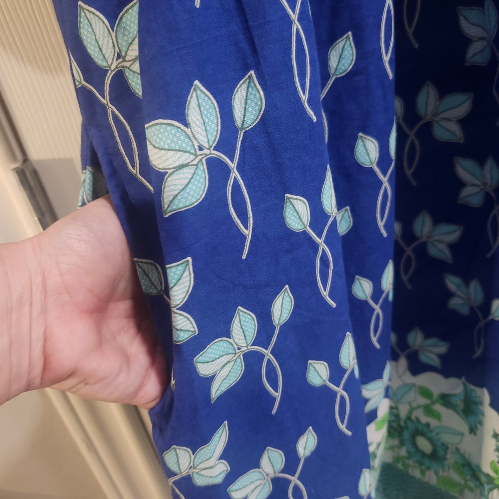 Easy Essentials Blue Floral Cotton Muumuu House Dress Pockets Plus Size 3X - Picture 5 of 8